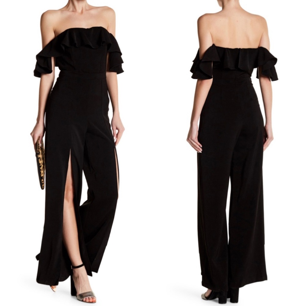 Do + Be Black Off The Shoulder Ruffle Jumpsuit. Gorgeous